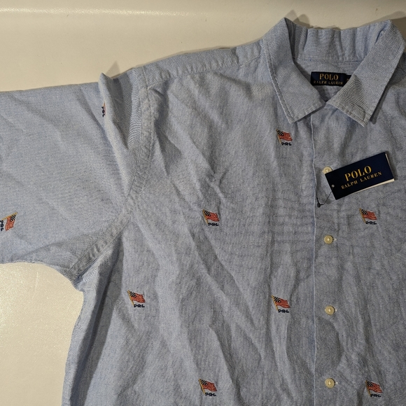NEW- Polo Ralph Lauren Americana Flag Button Front Shirt Cotton Blue - Picture 7 of 9